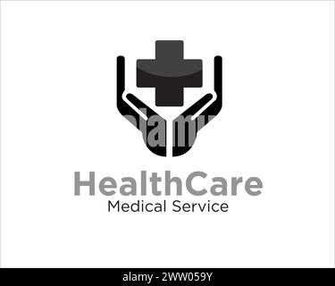 cross health care logo with two hand figure Stock Vector