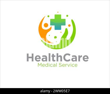 spirit health care logo designs for medical service with hand figure Stock Vector