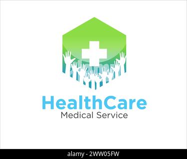 hexagonal and cross health care logo designs for medical service Stock Vector