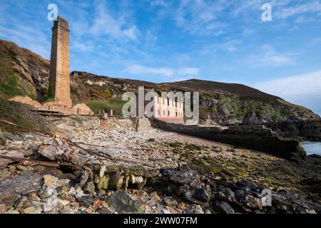 Remains of an old abandoned brickworks at Porth Wen on the North coast of Anglesey, North Wales. Stock Photo