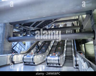 Escalators inside Westminster Station on the London Underground, London, UK Stock Photo