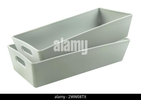 2 Grey storage plastic boxes isolated on white  background Stock Photo