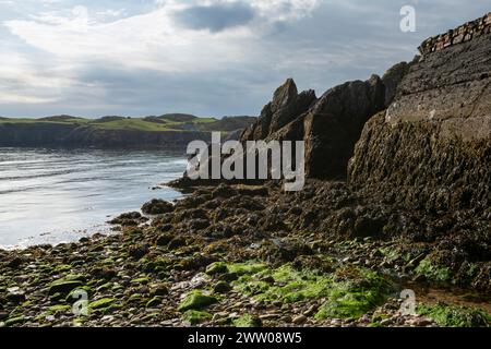 Porth Wen beach on the North coast of Anglesey, North Wales. Stock Photo