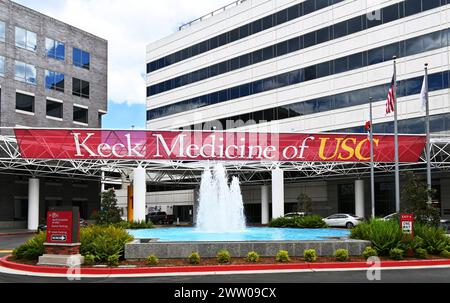 LOS ANGELES, CALIFORNIA - 19 MAR 2024: Keck Medicine of USC, formerly USC University Hospital, is a private teaching hospital of the University of Sou Stock Photo