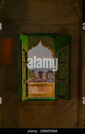 Jodhpur, India - December 18.2023: Looking through the window in the Jaswant Thada mausoleum in Jodhpur, Rajasthan, India Stock Photo