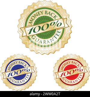 Red Blue Money Back Guarantee Seal Set. Vector Illustration Isolated On ...