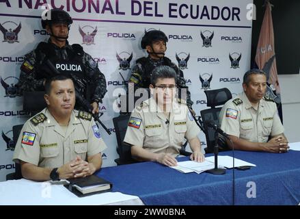 GYE-PLAN FICE Guayaquil, miercoles 20 de marzo del 2024 Mediante rueda de prensa la Policia Nacional dio detalles sobre la puesta en marcha del plan Fuerza Investigativa Contra la Extorsion , FICE. En la grafica general de Distrito Freddy Sarzosa, director general de investigaciones, General Victor Herrera, comandante de la zona 8 y Crnl. Marco Narvaez, sub comandante zona 8. Fotos:CÃ sar Munoz/API Guayaquil Guayas Ecuador CLJ-GYE-PLANFICE-9a48b2bd008e598592ed3c3146cbd7d3 *** GYE PLAN FICE Guayaquil, Wednesday, March 20, 2024 Through a press conference the National Police gave details about th Stock Photo