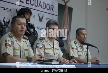 GYE-PLAN FICE Guayaquil, miercoles 20 de marzo del 2024 Mediante rueda de prensa la Policia Nacional dio detalles sobre la puesta en marcha del plan Fuerza Investigativa Contra la Extorsion , FICE. En la grafica general de Distrito Freddy Sarzosa, director general de investigaciones, General Victor Herrera, comandante de la zona 8 y Crnl. Marco Narvaez, sub comandante zona 8. Fotos:CÃ sar Munoz/API Guayaquil Guayas Ecuador CLJ-GYE-PLANFICE-9212ac0d2d330a30b321c871cc29be8e *** GYE PLAN FICE Guayaquil, Wednesday, March 20, 2024 Through a press conference the National Police gave details about th Stock Photo