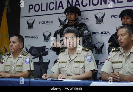 GYE-PLAN FICE Guayaquil, miercoles 20 de marzo del 2024 Mediante rueda de prensa la Policia Nacional dio detalles sobre la puesta en marcha del plan Fuerza Investigativa Contra la Extorsion , FICE. En la grafica general de Distrito Freddy Sarzosa, director general de investigaciones, General Victor Herrera, comandante de la zona 8 y Crnl. Marco Narvaez, sub comandante zona 8. Fotos:CÃ sar Munoz/API Guayaquil Guayas Ecuador CLJ-GYE-PLANFICE-ae4ec3714fdad47f42a39cacd261efe0 *** GYE PLAN FICE Guayaquil, Wednesday, March 20, 2024 Through a press conference the National Police gave details about th Stock Photo