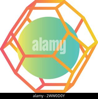 Chemical structure logo. Colorful hexagonal grid cell Stock Vector