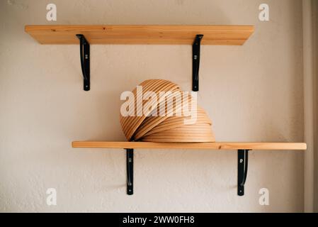 proofing baskets for bread on a shelf. High quality photo Stock Photo