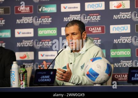 Arlington, Texas, USA. 20th Mar, 2024. JAMIE LOZANO addresses the media on Wednesday at AT&T Stadium in Arlington, Texas. The press conference was held the day before two soccer matches are to be held at AT&T Stadium. The first of the two matches will see USA vs Jamaica at 6:00 pm CST followed by Panama vs Mexico at 9:15 pm CST. There will be four more matches. The first two matches sees Canada vs Trinidad and Tobago at 3:00 pm CST followed by Costa Rica vs Honduras at 6:15 pm CST on Saturday, March 23 at Toyota Stadium in Frisco, Texas. The final two matches will occur on Sunday at AT&T St Stock Photo