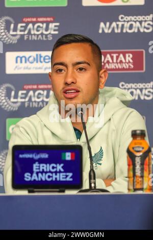 Arlington, Texas, USA. 20th Mar, 2024. ERICK SANCHEZ sits at the press conference table onn Wednesday at AT&T Stadium in Arlington, Texas. The press conference was held the day before two soccer matches are to be held at AT&T Stadium. The first of the two matches will see USA vs Jamaica at 6:00 pm CST followed by Panama vs Mexico at 9:15 pm CST. There will be four more matches. The first two matches sees Canada vs Trinidad and Tobago at 3:00 pm CST followed by Costa Rica vs Honduras at 6:15 pm CST on Saturday, March 23 at Toyota Stadium in Frisco, Texas. The final two matches will occur on Stock Photo