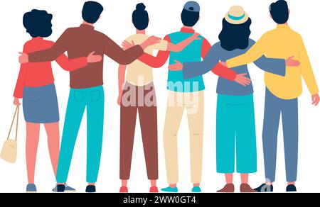 Young friends. People standing together back view Stock Vector