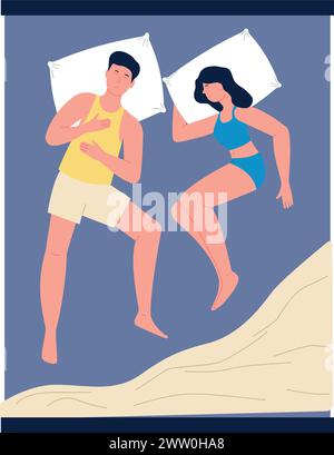 Man and woman sleeping in double bed top view Stock Vector