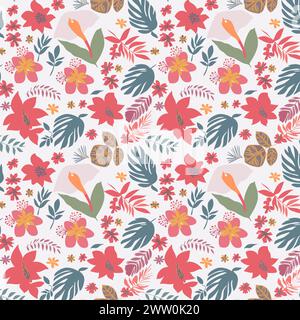 Flower pattern with leaves. Floral bouquets flower compositions. Floral pattern. Stock Vector