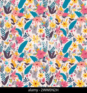 Flower pattern with leaves. Floral bouquets flower compositions. Floral pattern. Stock Vector