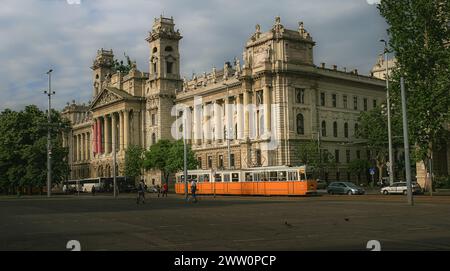 Beautiful view of the Ethnographic Museum of Budapest with its typical trams circulating through the streets Stock Photo