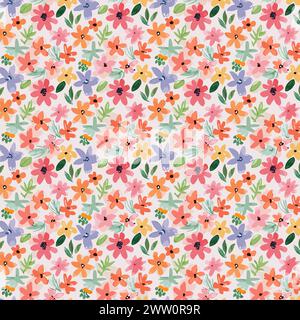 Flower pattern with leaves. Floral bouquets flower compositions. Floral pattern. Stock Vector