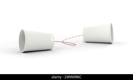 Paper cups and non-stretchable string isolated on white background ...