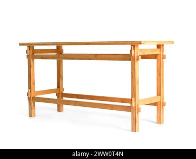 Rectangular simple wooden table on white background Stock Photo