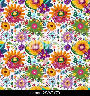 Flower pattern with leaves. Floral bouquets flower compositions. Floral pattern. Stock Vector