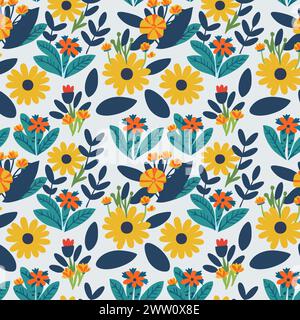 Flower pattern with leaves. Floral bouquets flower compositions. Floral pattern. Stock Vector