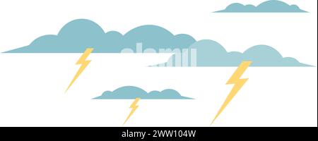 Thunderstorm sky. Clouds with lighting bolts. Bad weather Stock Vector