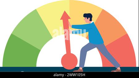 Man rotating arrow on credit or mortgage score gauge Stock Vector