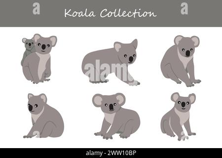 koala collection. Vector illustration. Isolated on white background. Stock Vector