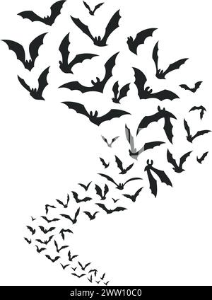 Horrific black bats swarm isolated on white vector Halloween background ...