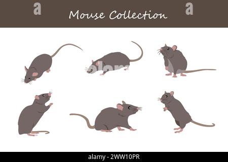 mouse collection. Vector illustration. Isolated on white background. Stock Vector