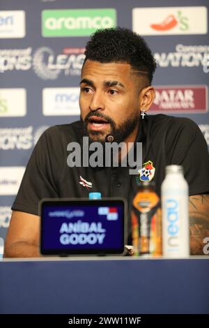 Arlington, Texas, USA. 20th Mar, 2024. Panama National Soccer player ANIBAL GODOY THOMAS CHRISTIANSEN addresses the media on Wednesday at AT&T Stadium in Arlington, Texas. The press conference was held the day before two soccer matches are to be held at AT&T Stadium. The first of the two matches will see USA vs Jamaica at 6:00 pm CST followed by Panama vs Mexico at 9:15 pm CST. There will be four more matches. The first two matches sees Canada vs Trinidad and Tobago at 3:00 pm CST followed by Costa Rica vs Honduras at 6:15 pm CST on Saturday, March 23 at Toyota Stadium in Frisco, Texas. The Stock Photo