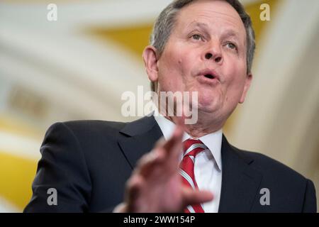 Washington, United States. 20th Mar, 2024. Sen. Steve Daines, R-MT, speaks during a press conference after weekly Senate caucus luncheons at the U.S> Capitol in Washington, DC on Wednesday, March 20, 2024. Photo by Bonnie Cash/UPI Credit: UPI/Alamy Live News Stock Photo