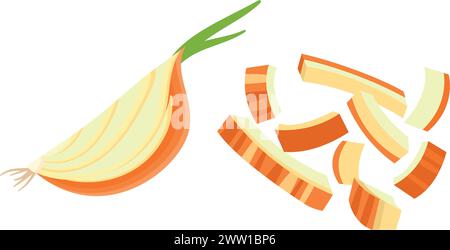 Cutted onion icon. Cartoon raw vegetable pieces Stock Vector