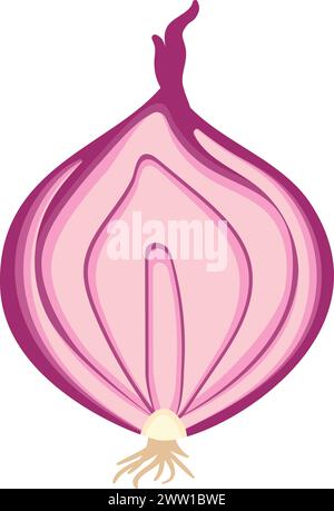 Red onion half cut. Cartoon cooking ingredient Stock Vector