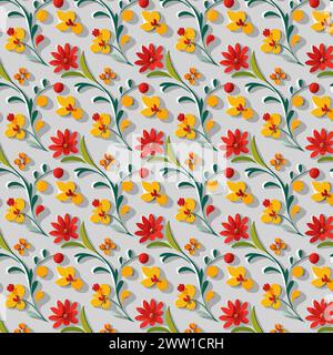 Flower pattern with leaves. Floral bouquets flower compositions. Floral pattern. Stock Vector