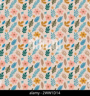 Flower pattern with leaves. Floral bouquets flower compositions. Floral pattern. Stock Vector