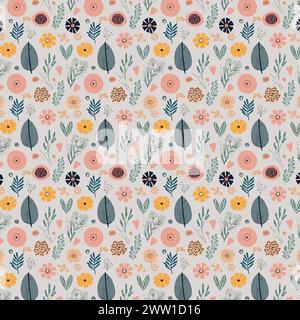 Flower pattern with leaves. Floral bouquets flower compositions. Floral pattern. Stock Vector