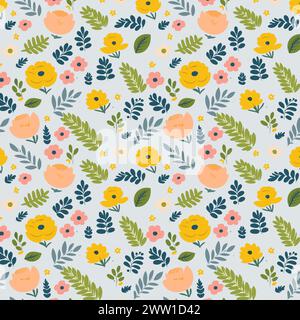 Flower pattern with leaves. Floral bouquets flower compositions. Floral pattern. Stock Vector