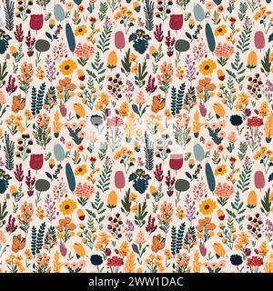 Flower pattern with leaves. Floral bouquets flower compositions. Floral pattern. Stock Vector