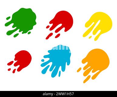 Paint color spots. Splashes set for use in design. Colorful grunge shapes collection. Dirty spots and silhouettes. Colored ink splashes. Slime forms Stock Vector