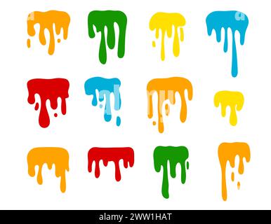 Paint color spots. Splashes set for use in design. Colorful grunge shapes collection. Dirty spots and silhouettes. Colored ink splashes. Slime forms Stock Vector