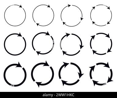 Different circular and different thickness circular arrows sign symbols vector illustration. Stock Vector