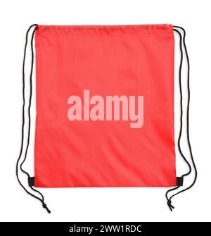 One red drawstring bag isolated on white Stock Photo