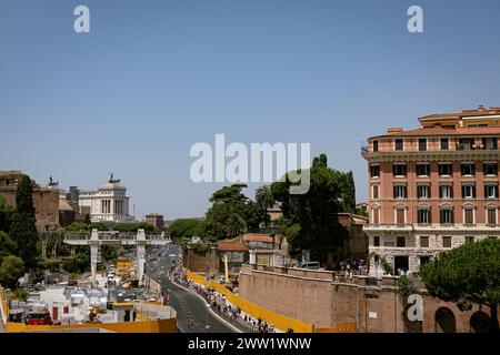 Rome, Italy - August 14 2023: The area, surrounded by the yellow fence. Metro construction site Stock Photo