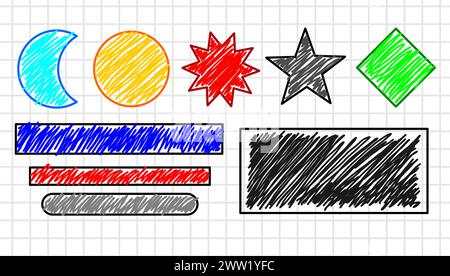 abstract circle star cube doodle. childish. kids scratches. pencil strokes. abstract doodle background. doodle arts Stock Vector