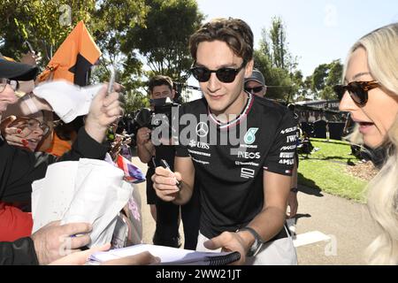 MELBOURNE, AUSTRALIA 21 Mar 2024. Pictured: 63 George Russell (GBR) Mercedes-AMG Petronas F1 Team at Melbourne Walk at the FIA Formula 1 Rolex Australian Grand Prix 2024 3rd round from 22nd to 24th March at the Albert Park Street Circuit, Melbourne, Australia. Credit: Karl Phillipson/Alamy Live News Stock Photo