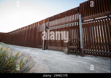 The US border wall between Yuma Arizona and Los Algodones Mexico. Stock Photo