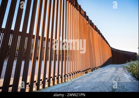 The US border wall between Yuma Arizona and Los Algodones Mexico. Stock Photo